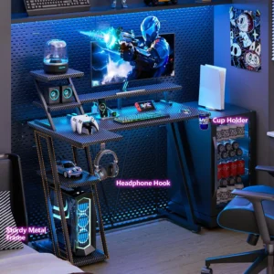 39 Inch Gaming Desk with LED Lights