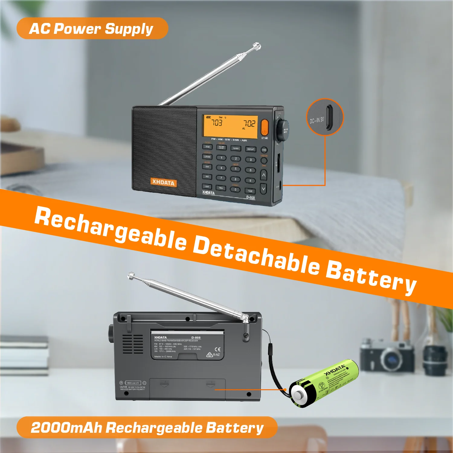 XHDATA D-808 AM/FM/SW/MW SSB AIR RDS Full Band Portable Radio - Image 4