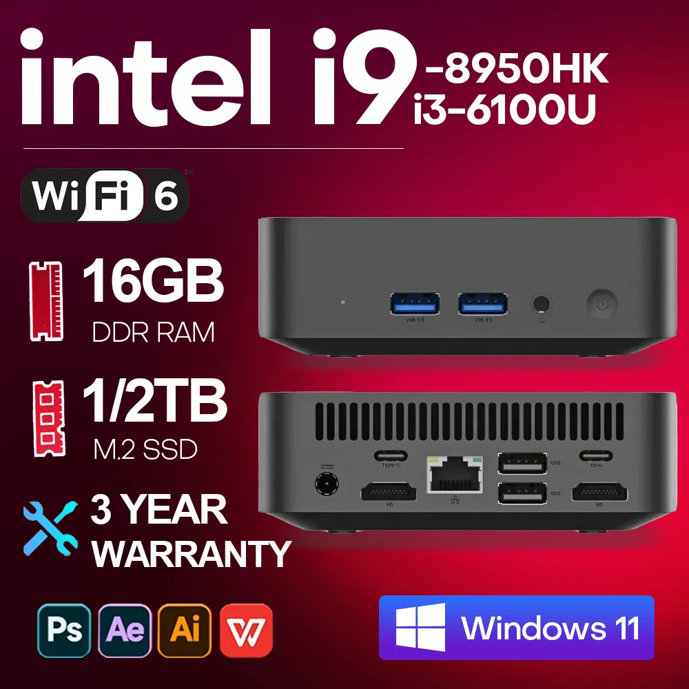 NEW Mini PC Intel I9 8950HK Windows 11 Pro - Image 1