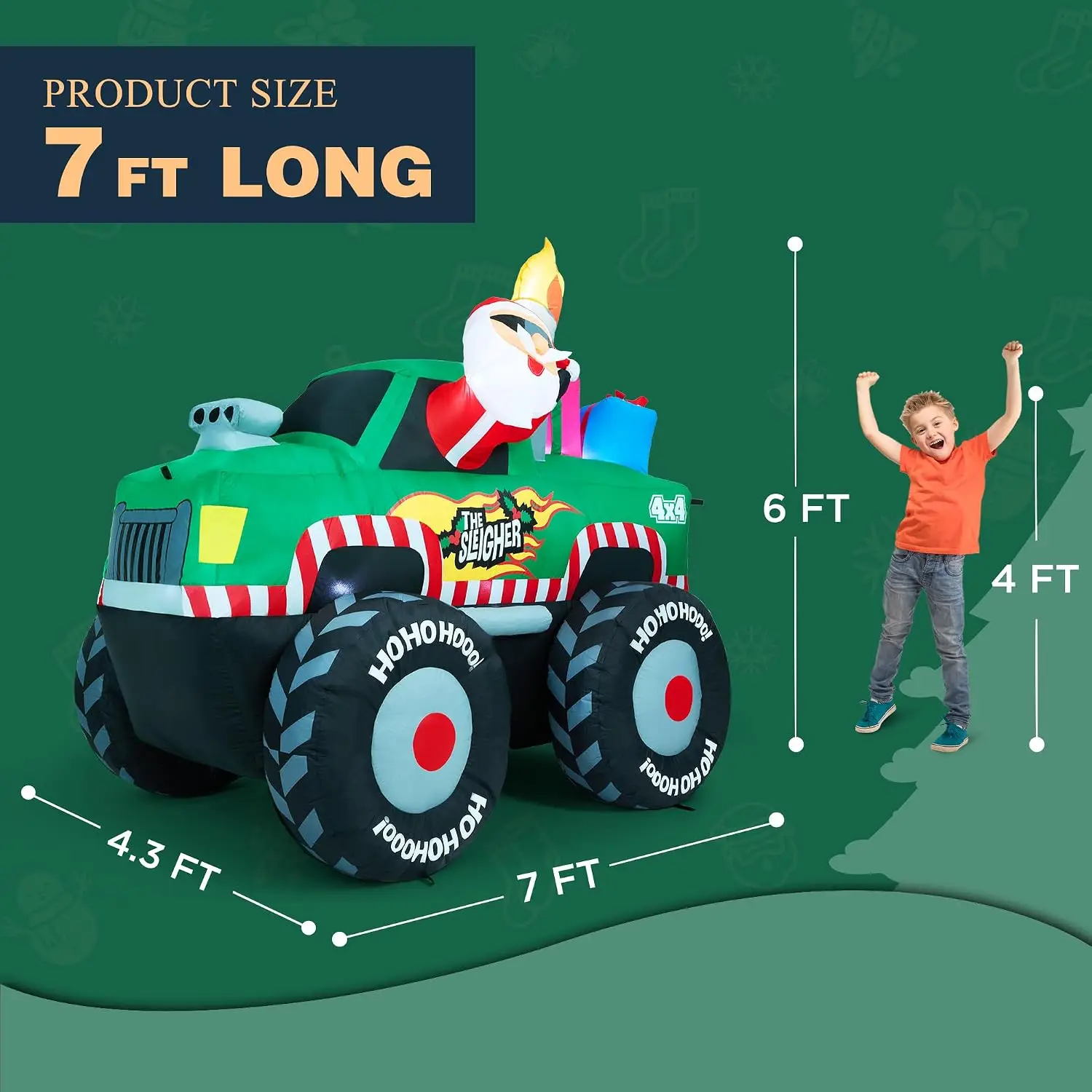 7 FT Long Santa Claus in Monster Truck - Image 3