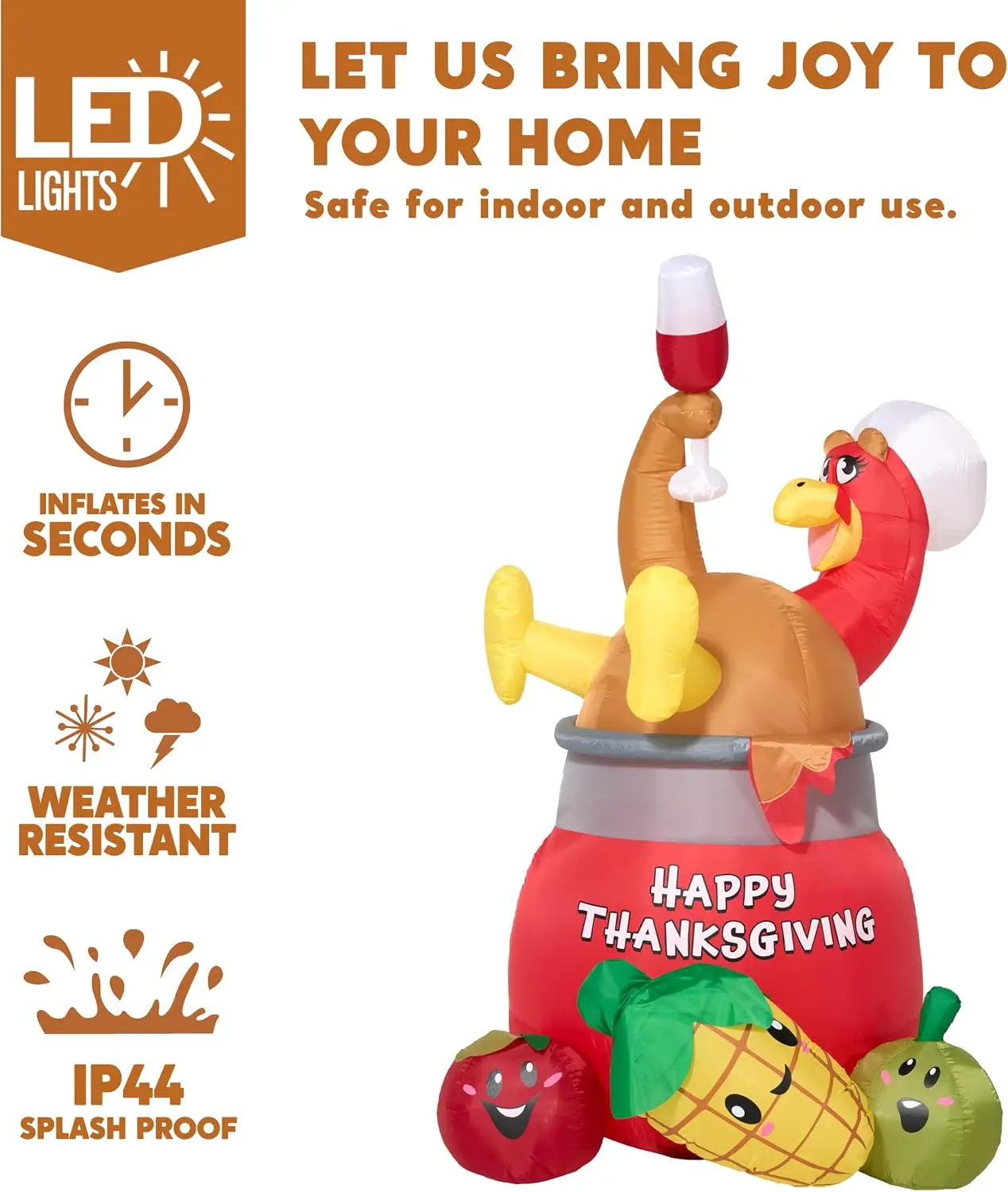 6 FT Thanksgiving Inflatable Turkey - Image 3