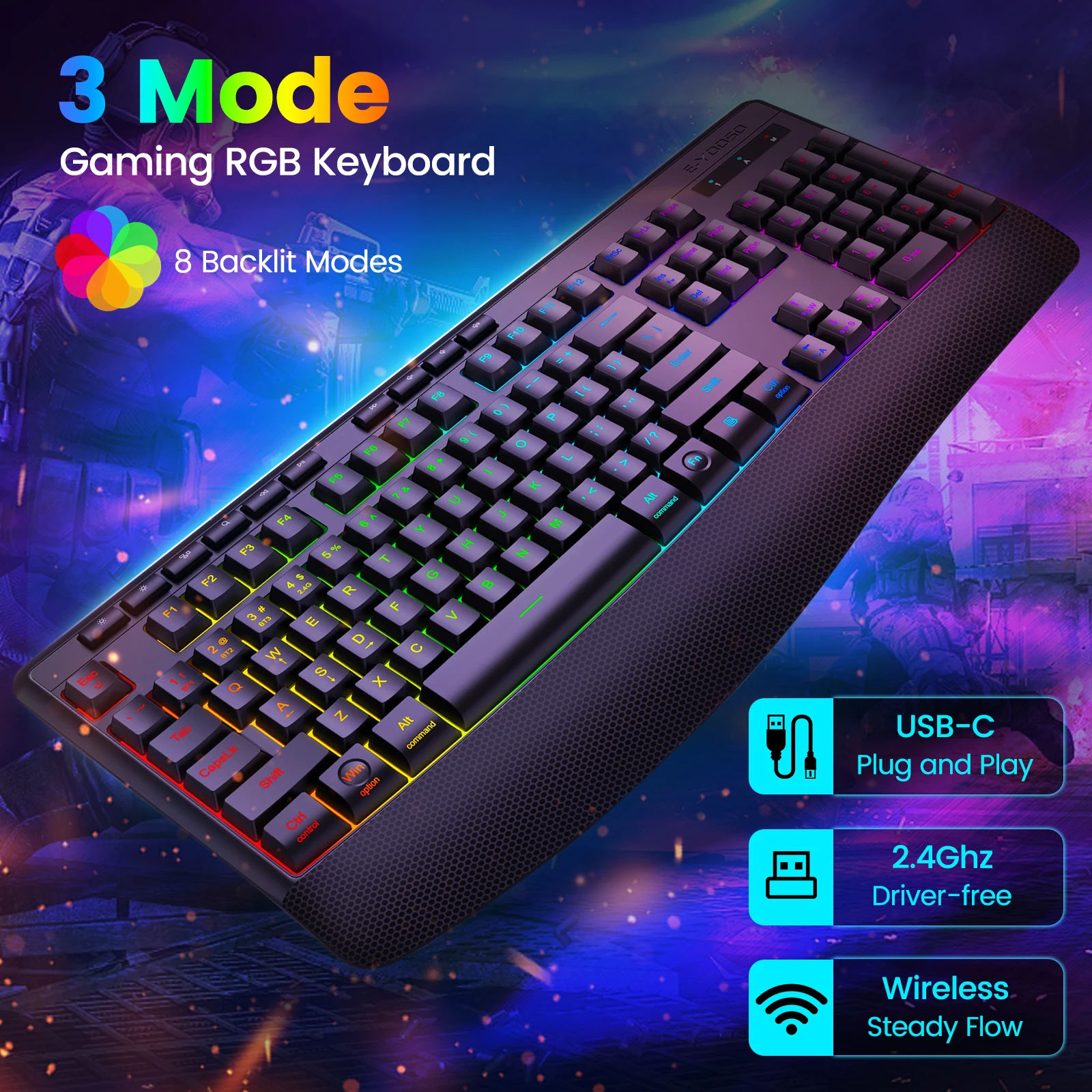 FocusOnPC K787 2.4G Tri-Mode Wireless Gaming Keyboard, - Image 6