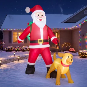 6FT Tall Santa Walking Dog