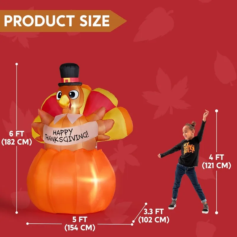 6FT Thanksgiving Inflatables Turkey on Pumpkin - Image 4