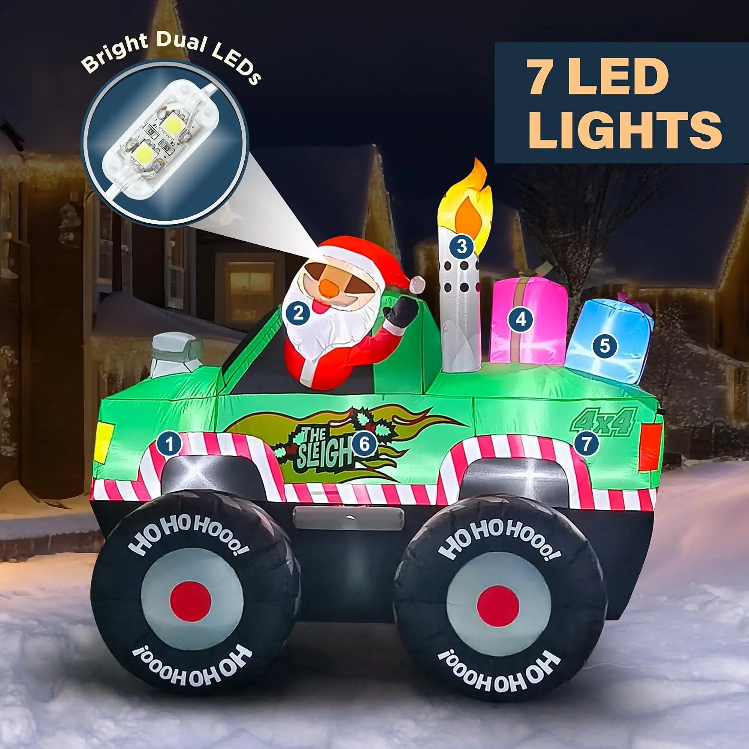 7 FT Long Santa Claus in Monster Truck - Image 5