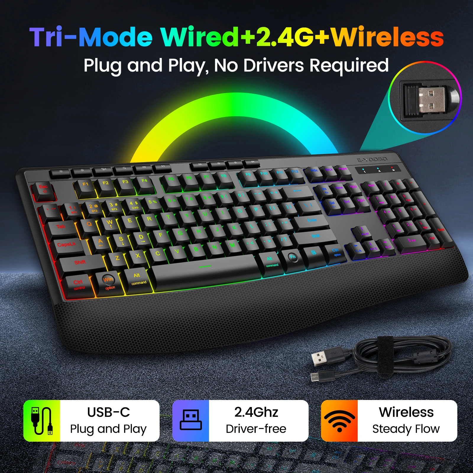 FocusOnPC K787 2.4G Tri-Mode Wireless Gaming Keyboard, - Image 2