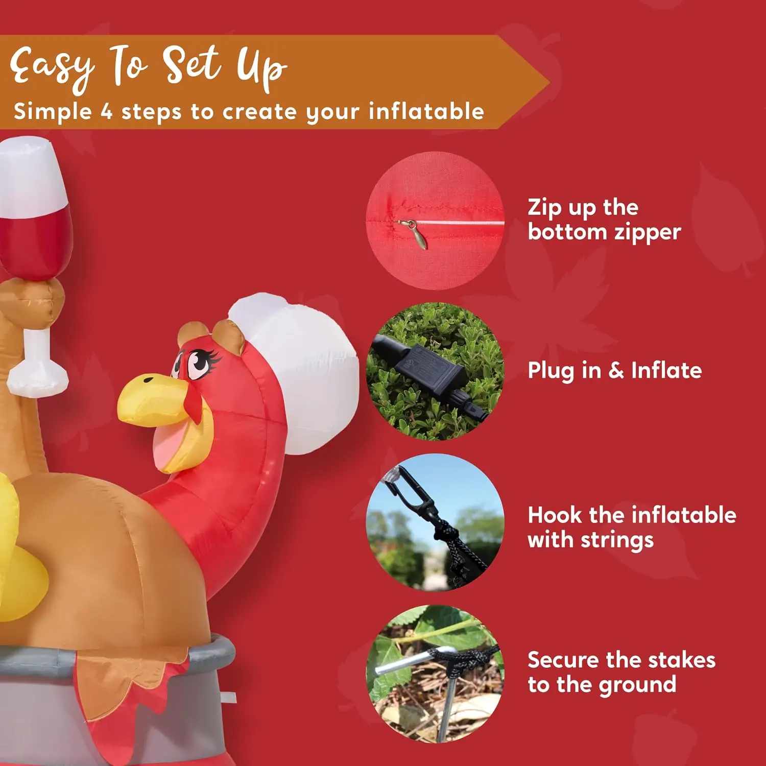 6 FT Thanksgiving Inflatable Turkey - Image 6