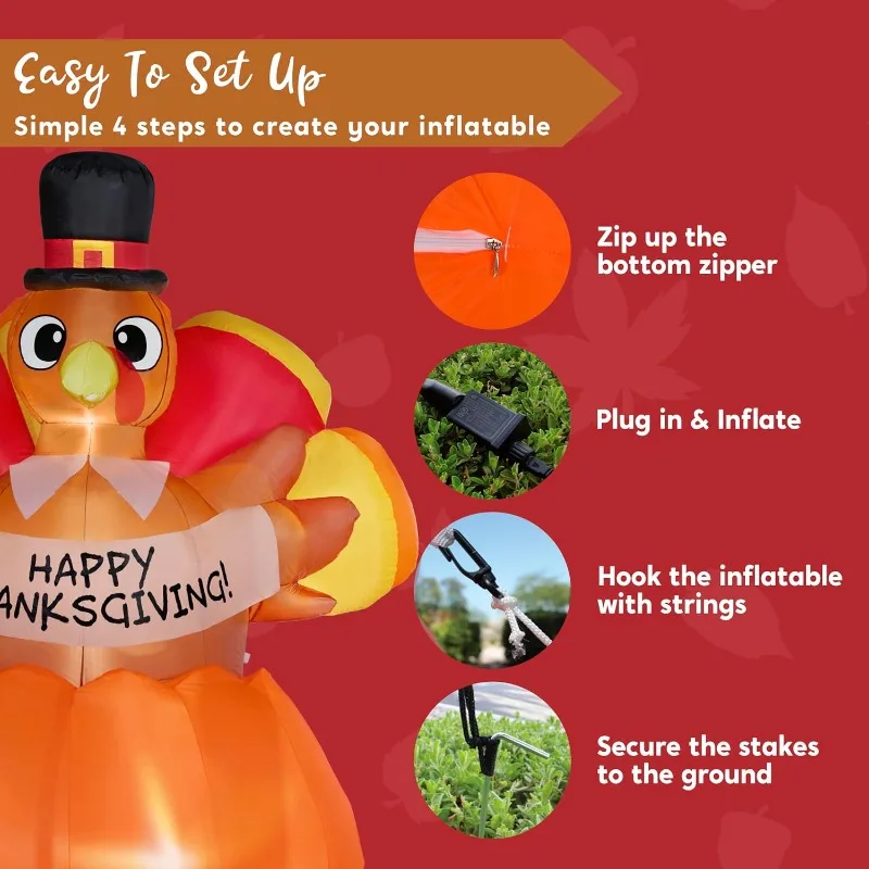 6FT Thanksgiving Inflatables Turkey on Pumpkin - Image 7