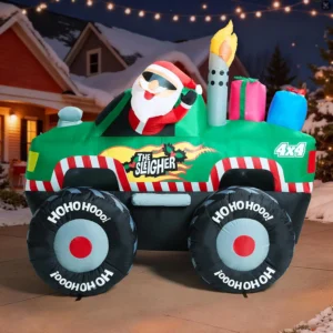 7 FT Long Santa Claus in Monster Truck