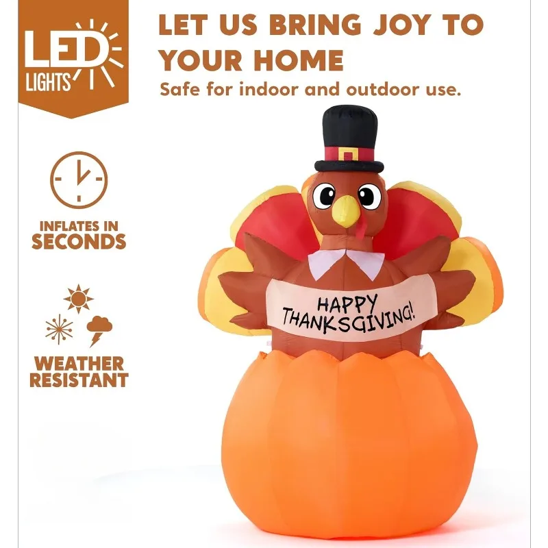 6FT Thanksgiving Inflatables Turkey on Pumpkin - Image 3