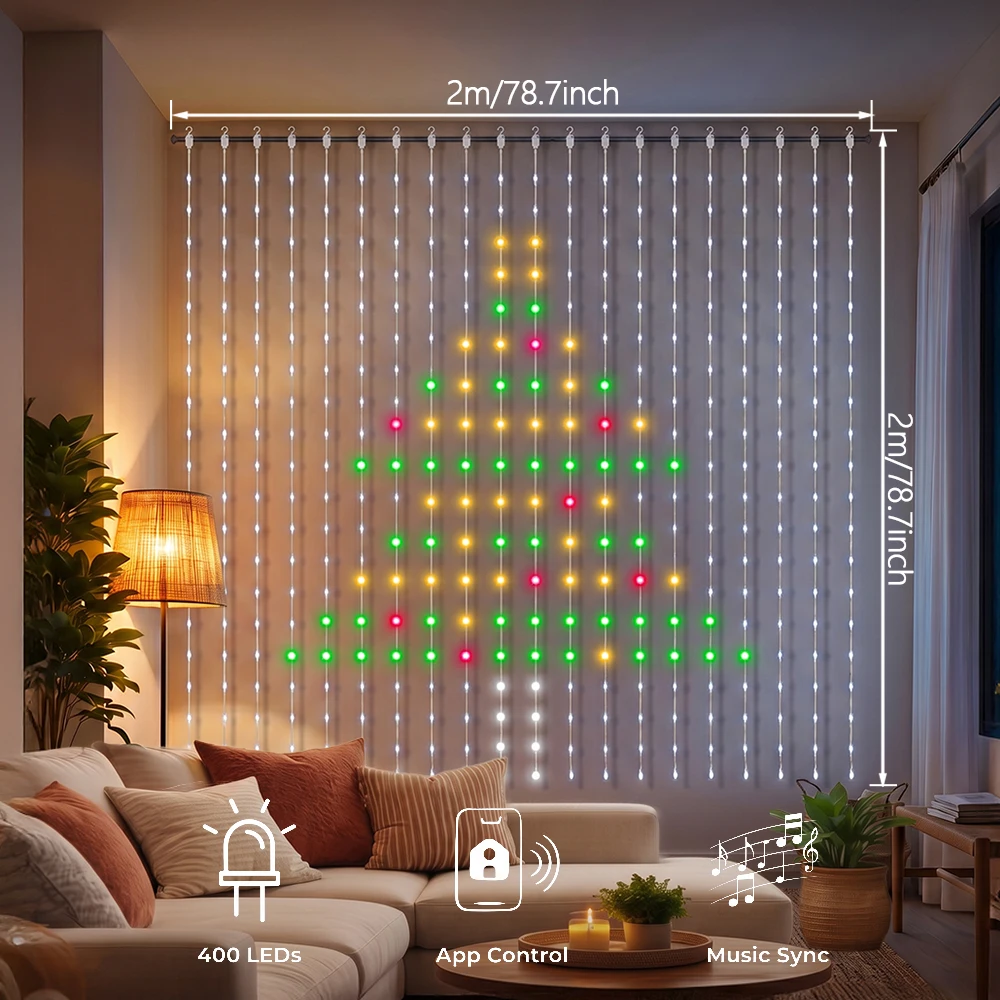 Smart LED Curtain Lights RGB Color Changing Music Syncing - Image 8