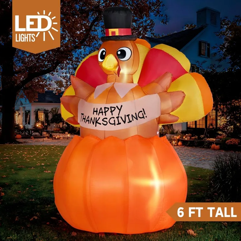 6FT Thanksgiving Inflatables Turkey on Pumpkin - Image 5