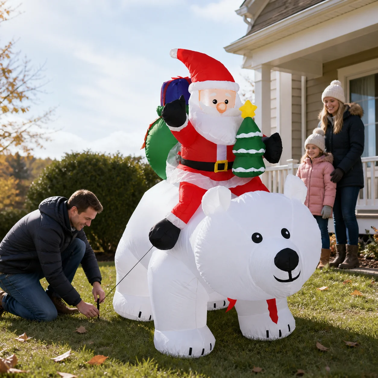 Santa Clause Riding Bear with Shaking Head - Image 1