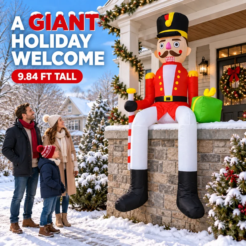 10FT Nutcracker Soldier with Candy Cane and Gift Box - Image 1
