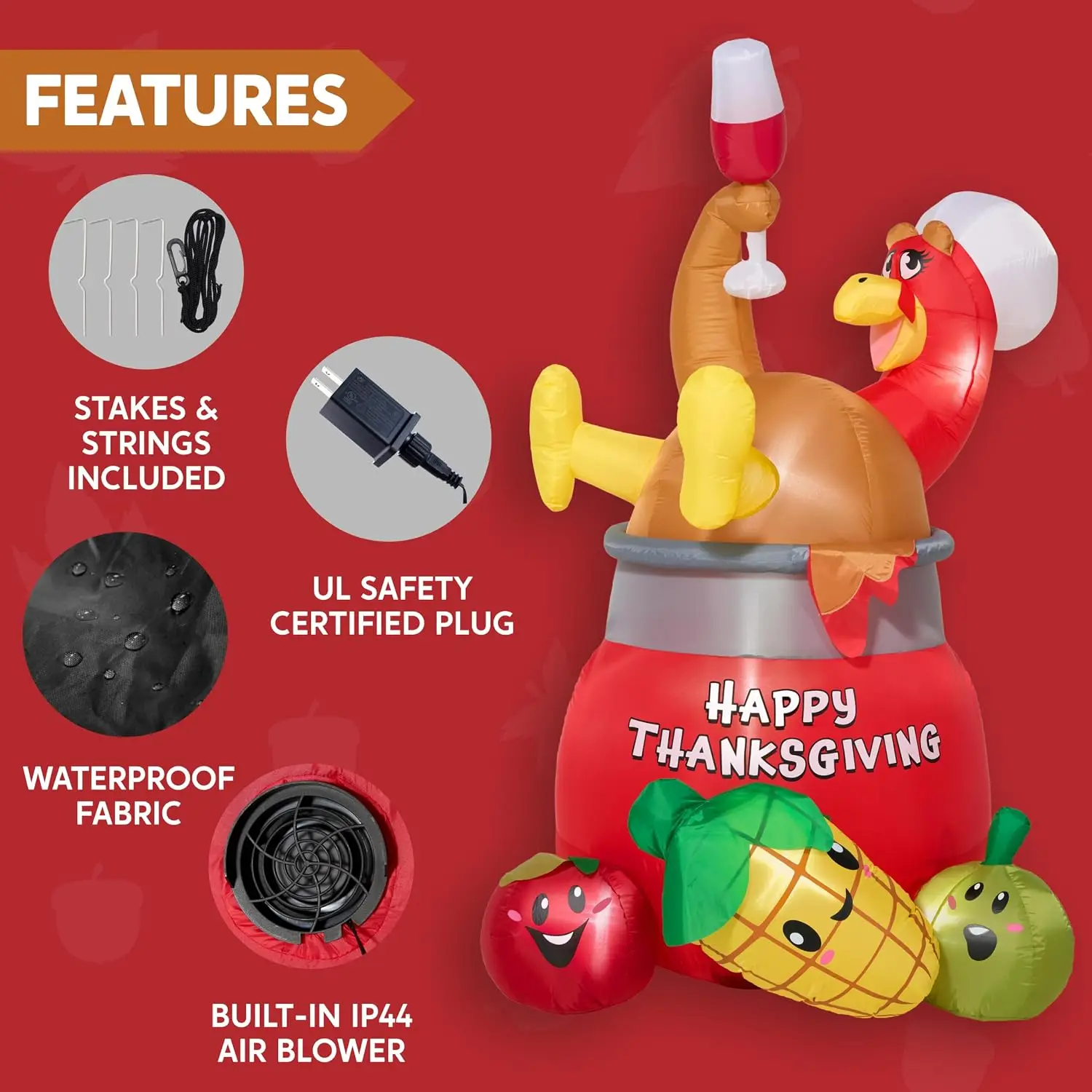 6 FT Thanksgiving Inflatable Turkey - Image 5