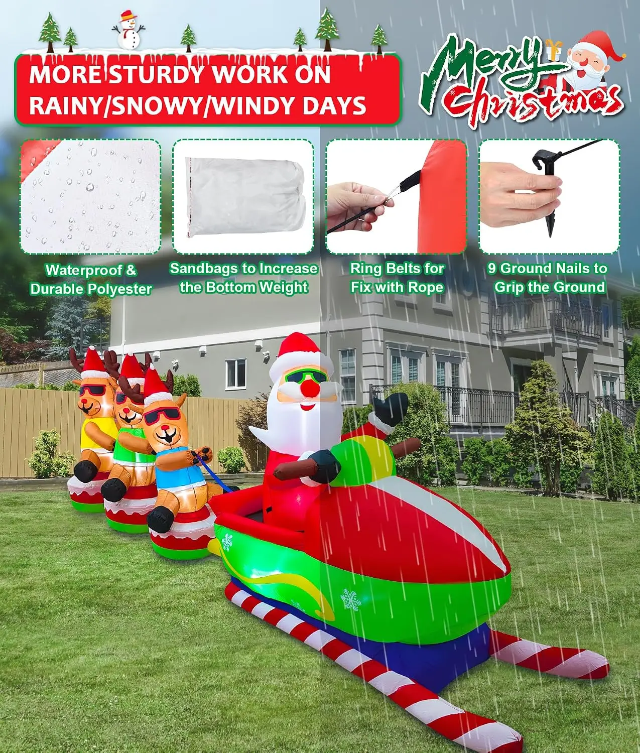 12FT Santa Claus Driving a Sleigh with 3 Reindeer - Image 2