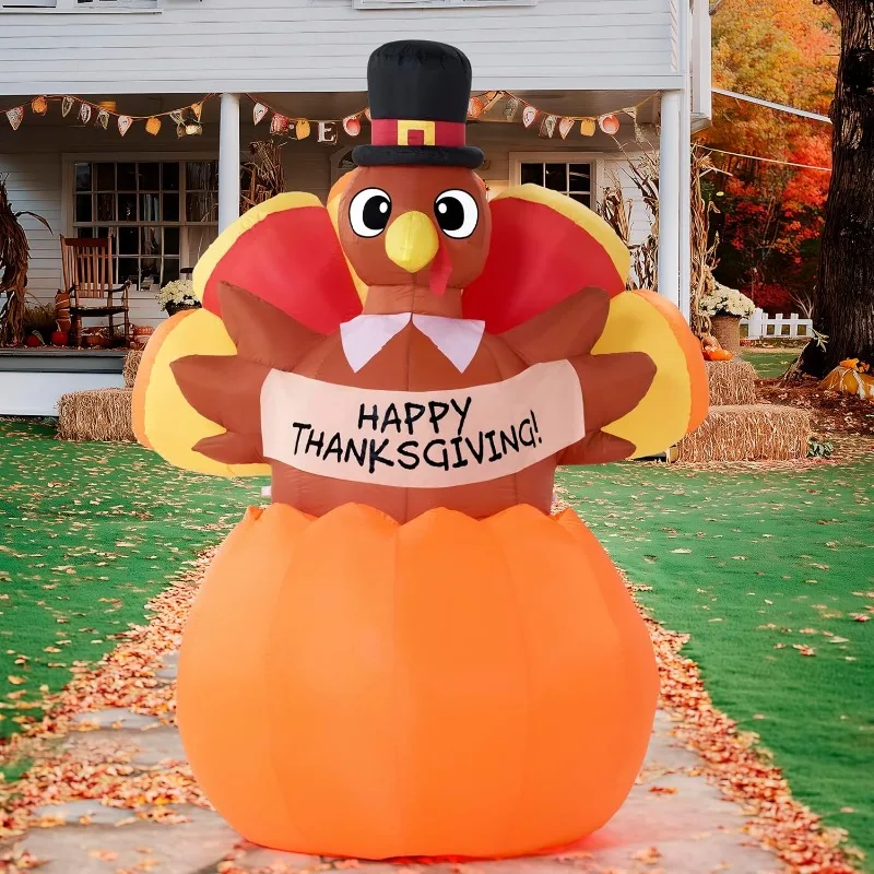 6FT Thanksgiving Inflatables Turkey on Pumpkin - Image 2