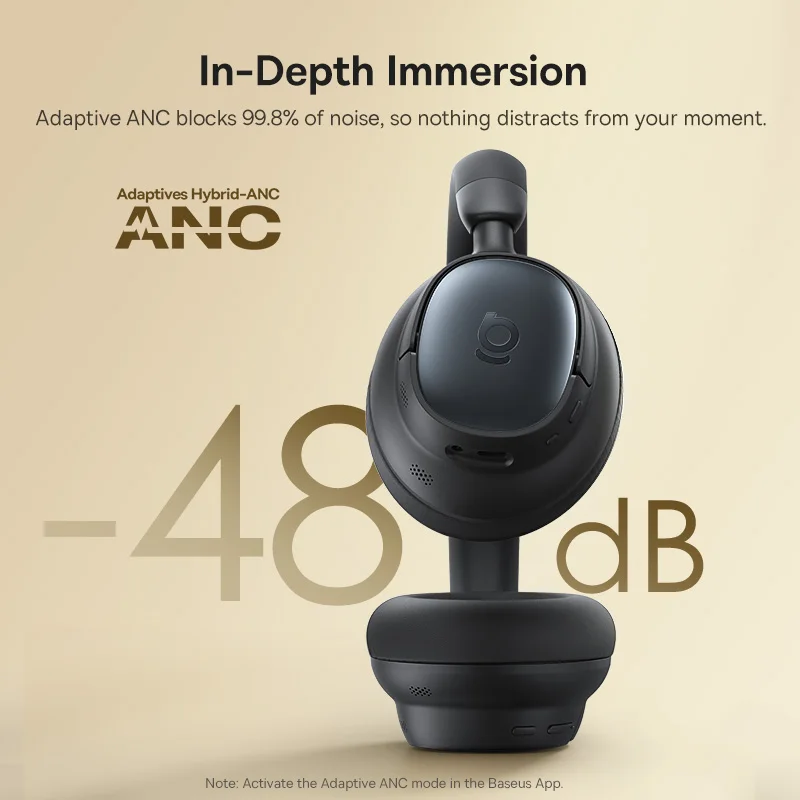 Baseus Bowie MH1 ANC Wireless Headphone 48dB Adaptive Hybrid Noise Cancelling Headsets 80H Playtime Hi-Res Audio LDAC Headphone - Image 3