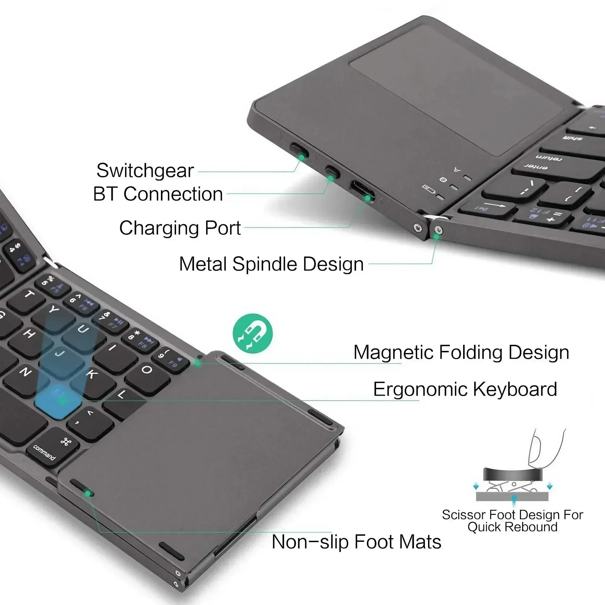 Portable Pocket Sized Foldable BT Keyboard Mini Wireless Keyboard - Image 3